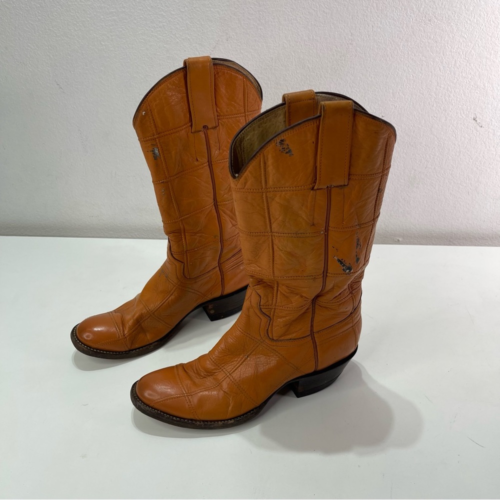 Vtg. Adam's Boot Co. Orange Leather Western Boots  Girls Youth 5 Cowgirl